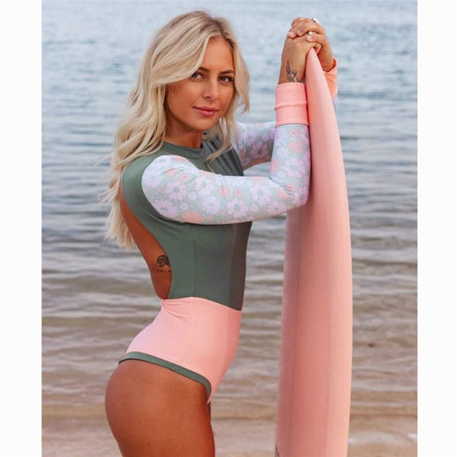Monokini Long Sleeve Printed Surfing Bodysuit Swim Wear Beach