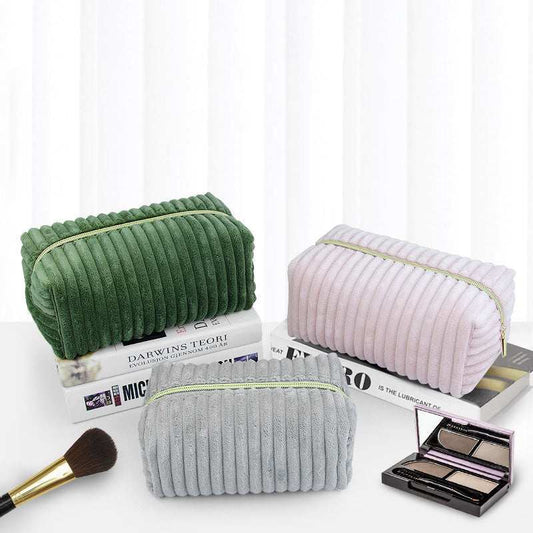 Vertical Stripes Corduroy Cosmetic Bag