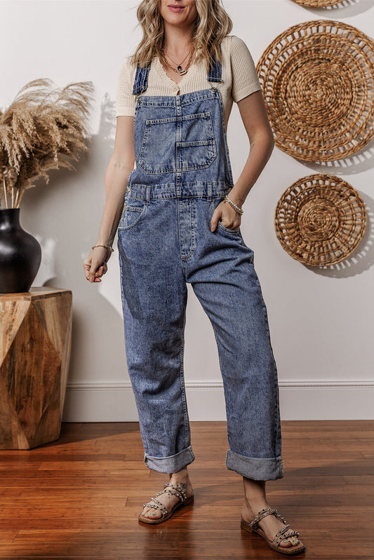 Piper Denim Straight Leg Jumpsuit with Pockets