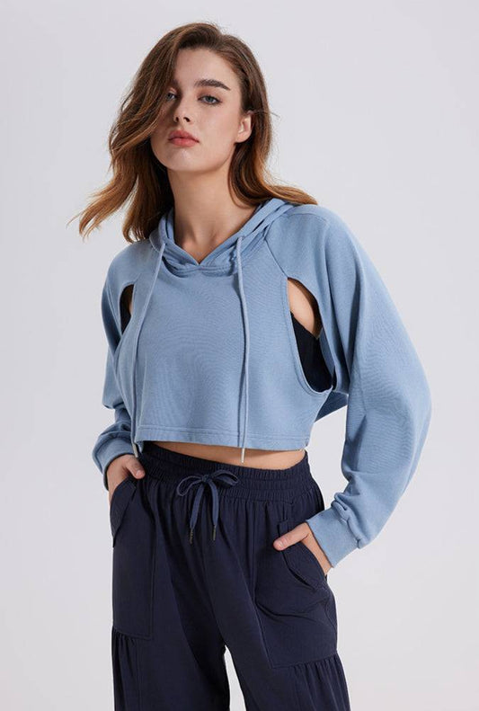 Cutout Crop Workout Hoodie Sweatshirt