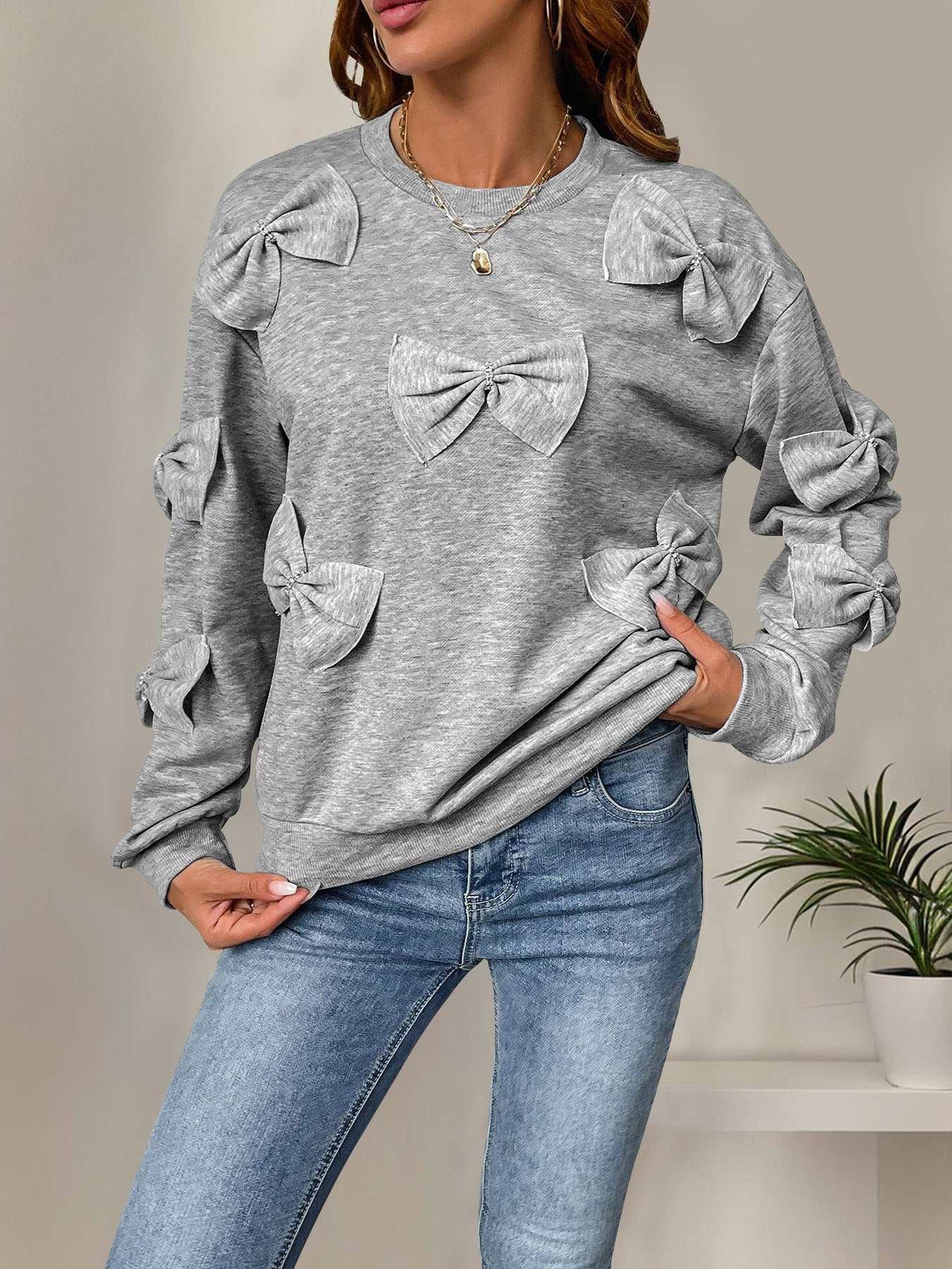 Bows Oversized Crewneck Long Sleeve Sweatshirt