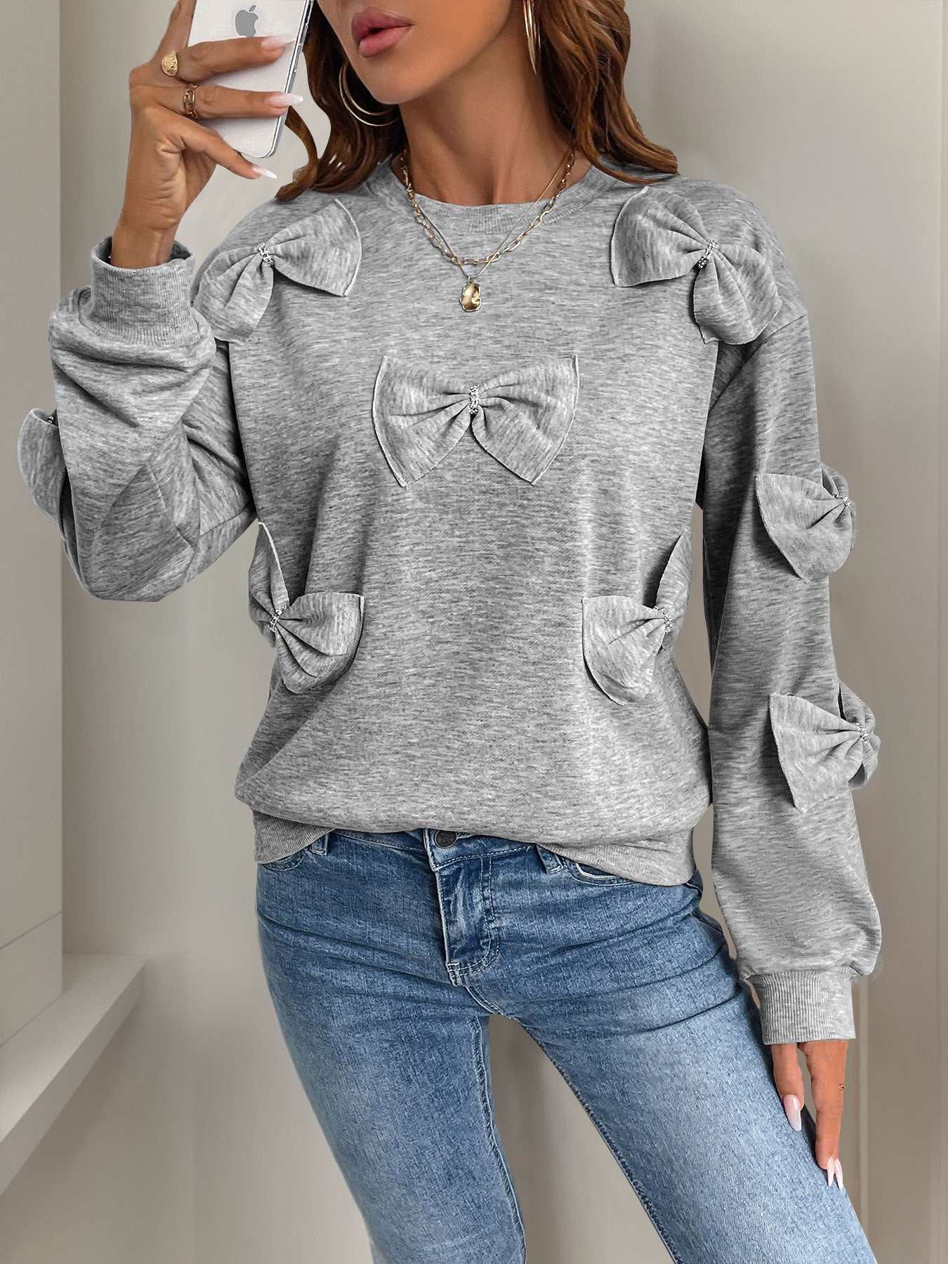 Bows Oversized Crewneck Long Sleeve Sweatshirt