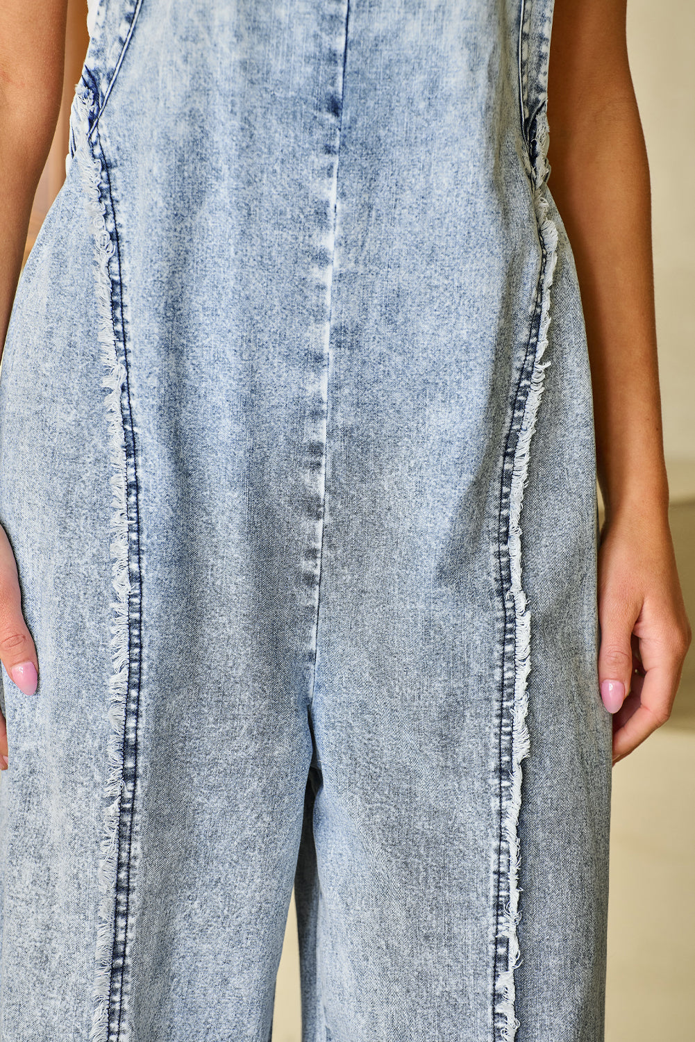 Savanna Frayed Exposed Seam Wide Leg Denim Overall