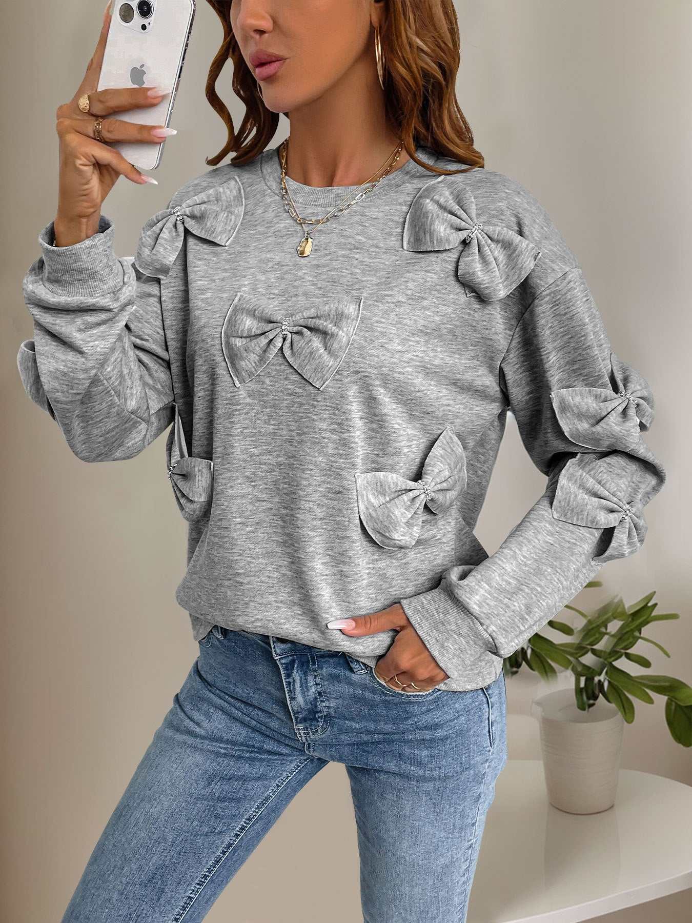 Bows Oversized Crewneck Long Sleeve Sweatshirt