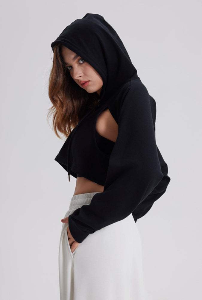 Cutout Crop Workout Hoodie Sweatshirt