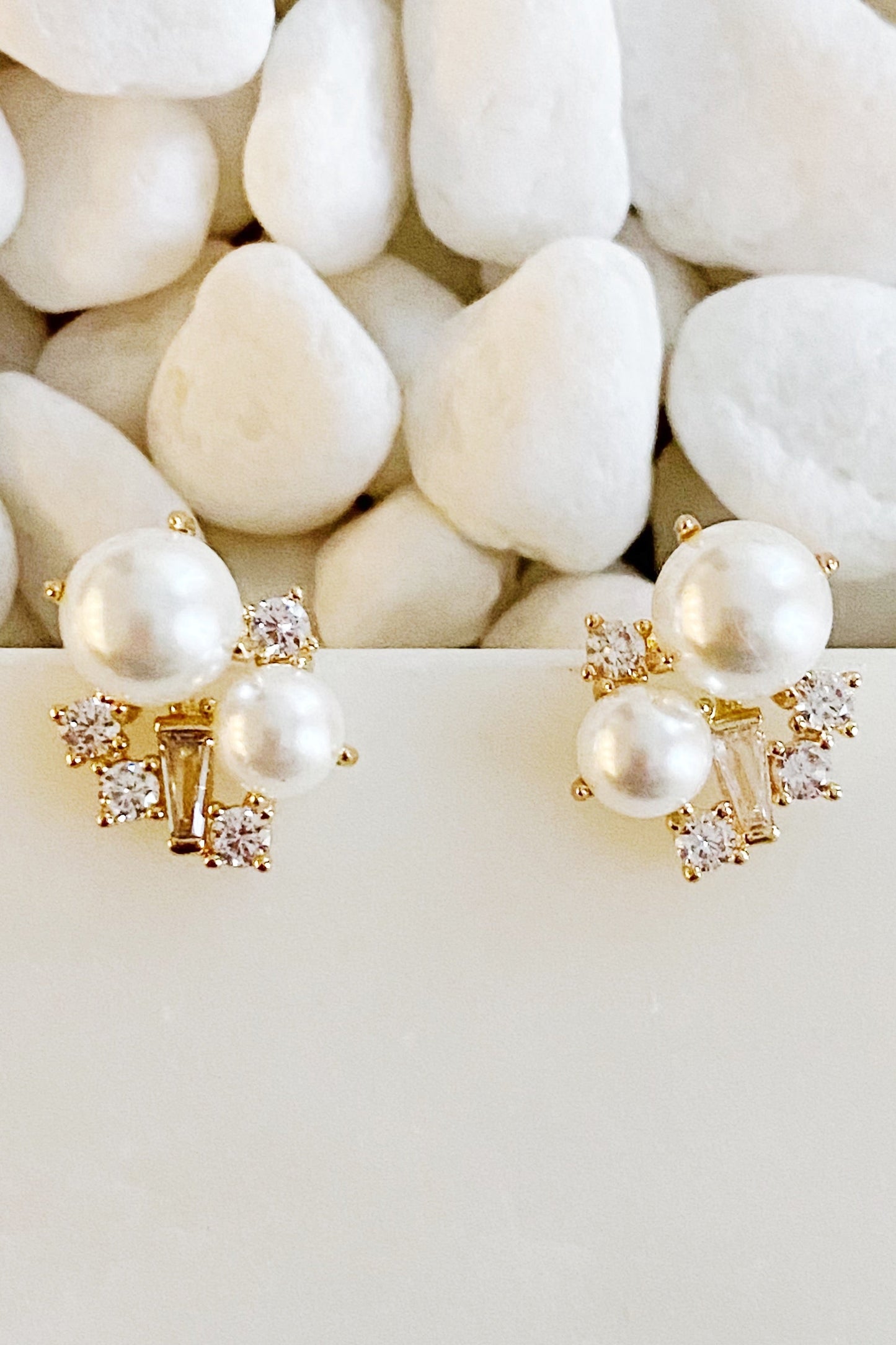 Estate Pearl And Shine Stud Earrings