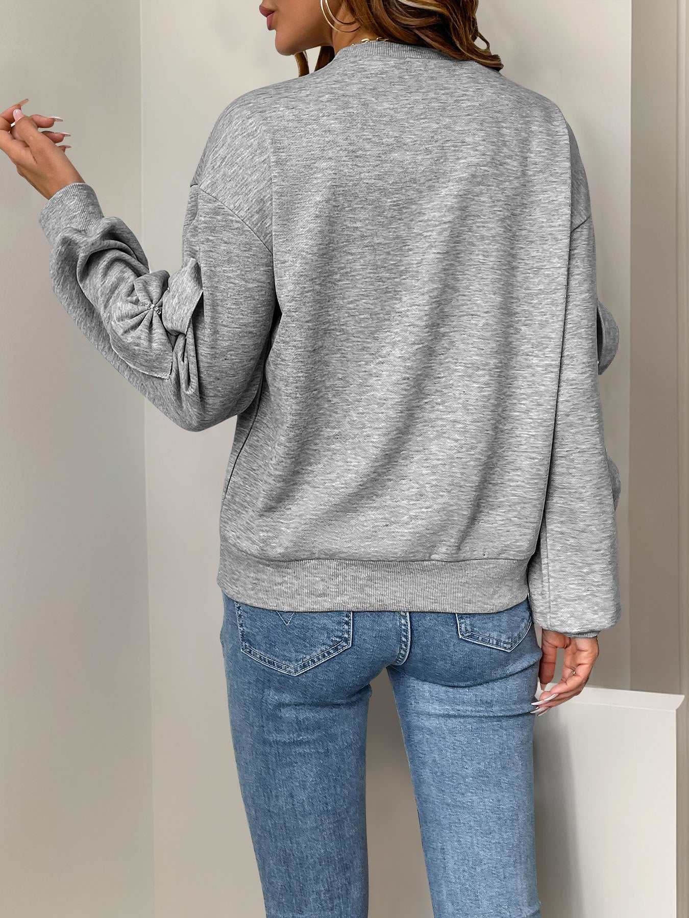 Bows Oversized Crewneck Long Sleeve Sweatshirt