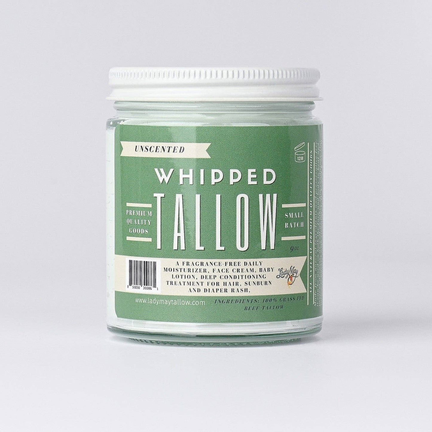 Unscented Whipped Tallow, All Natural Grass Fed Beef Tallow Moisturizer