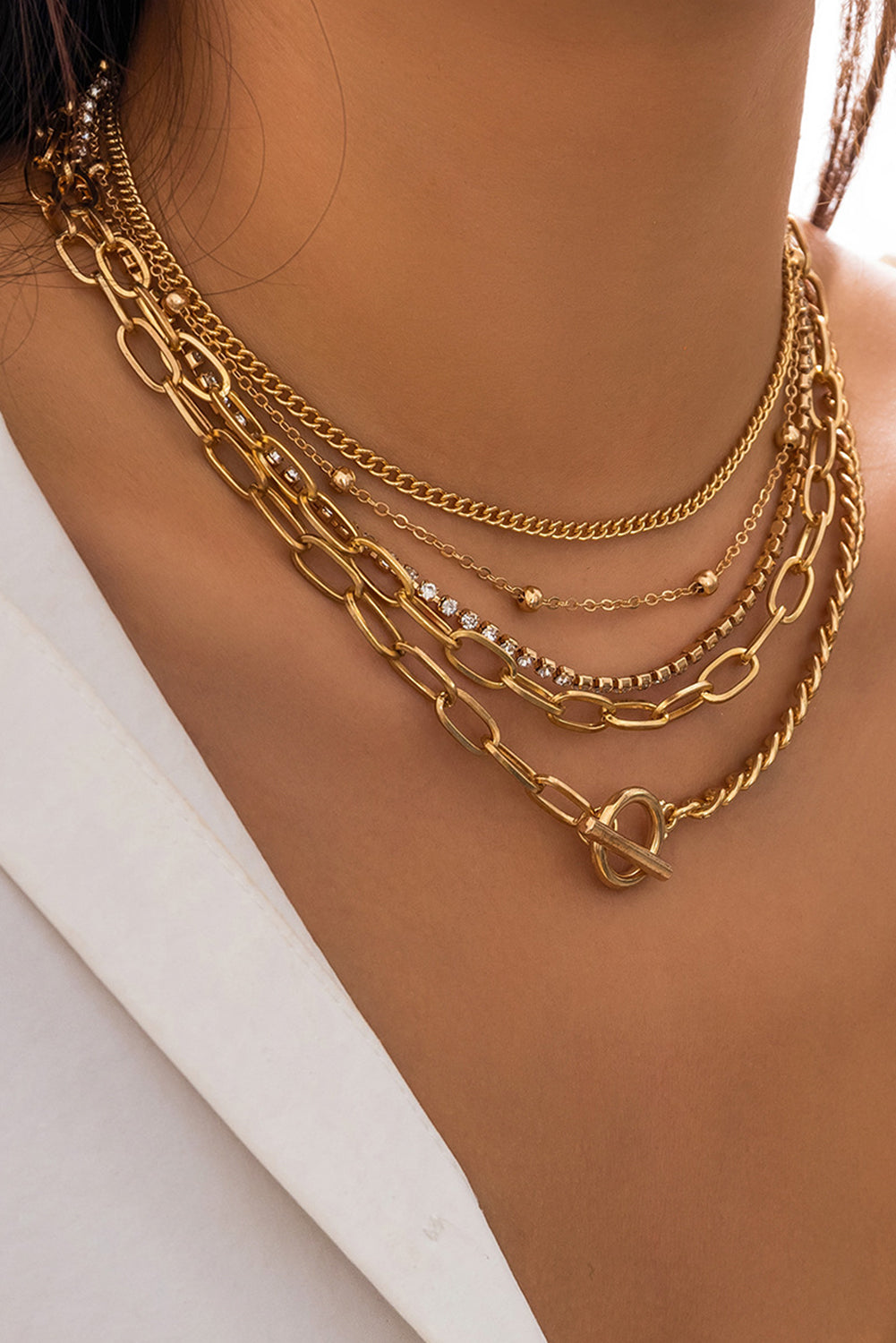 5pcs Layered Chain Collarbone Necklaces Set