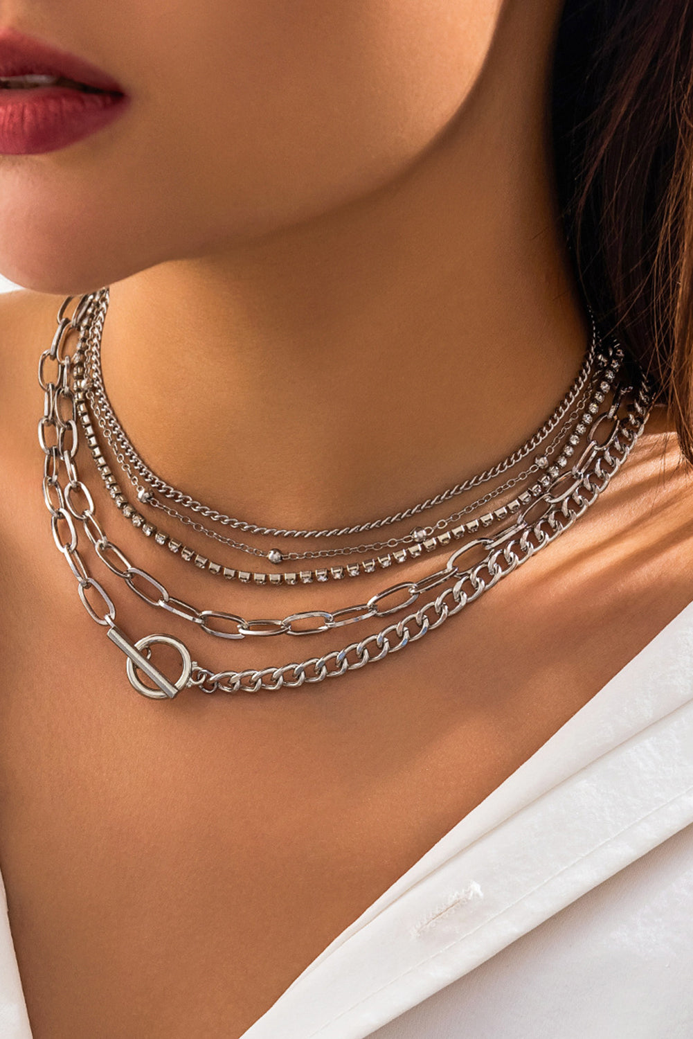 5pcs Layered Chain Collarbone Necklaces Set