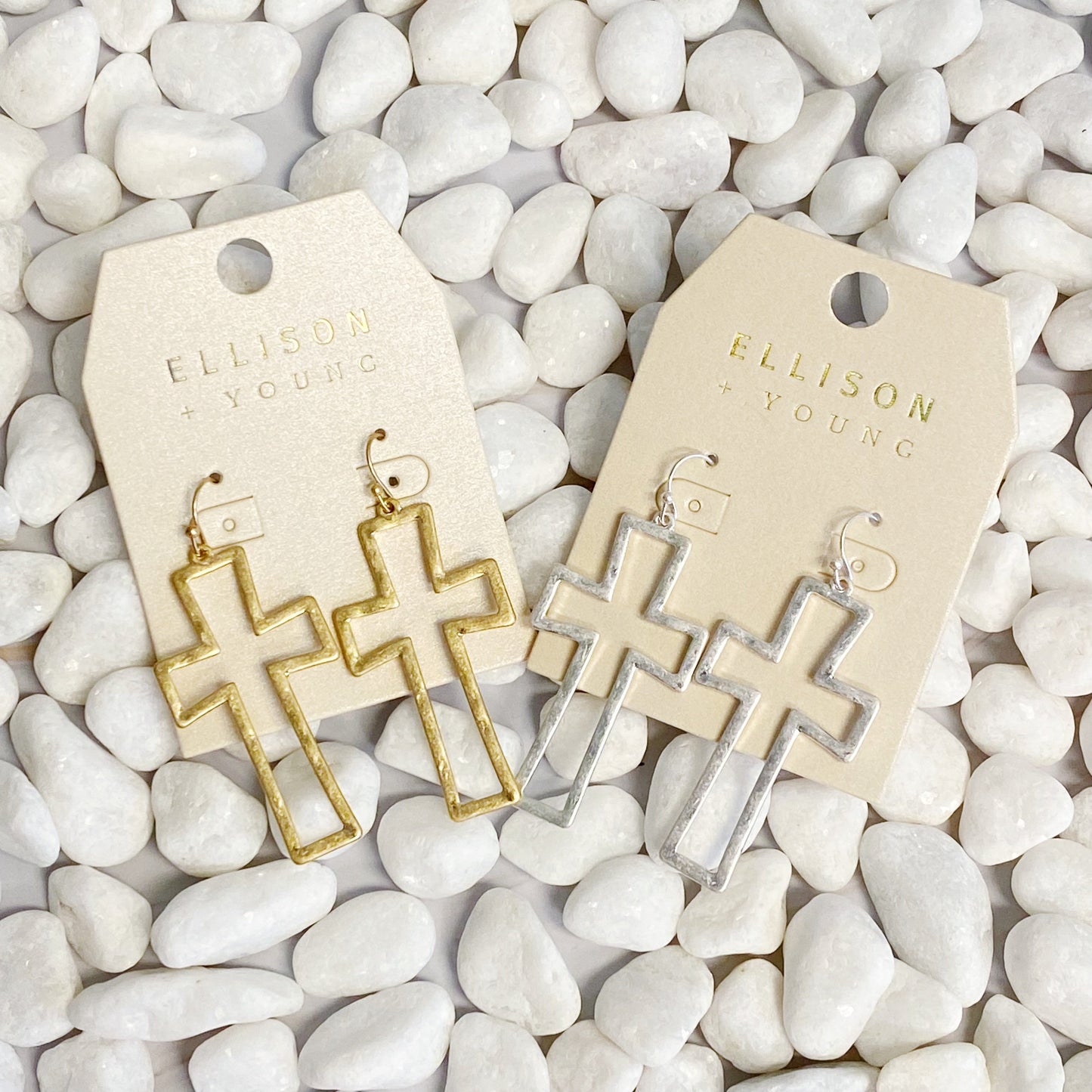 Dangle Cross Outlined Earrings