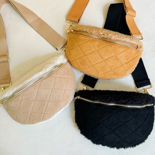 Fuzzy And Quilted Luxe Sling Bag