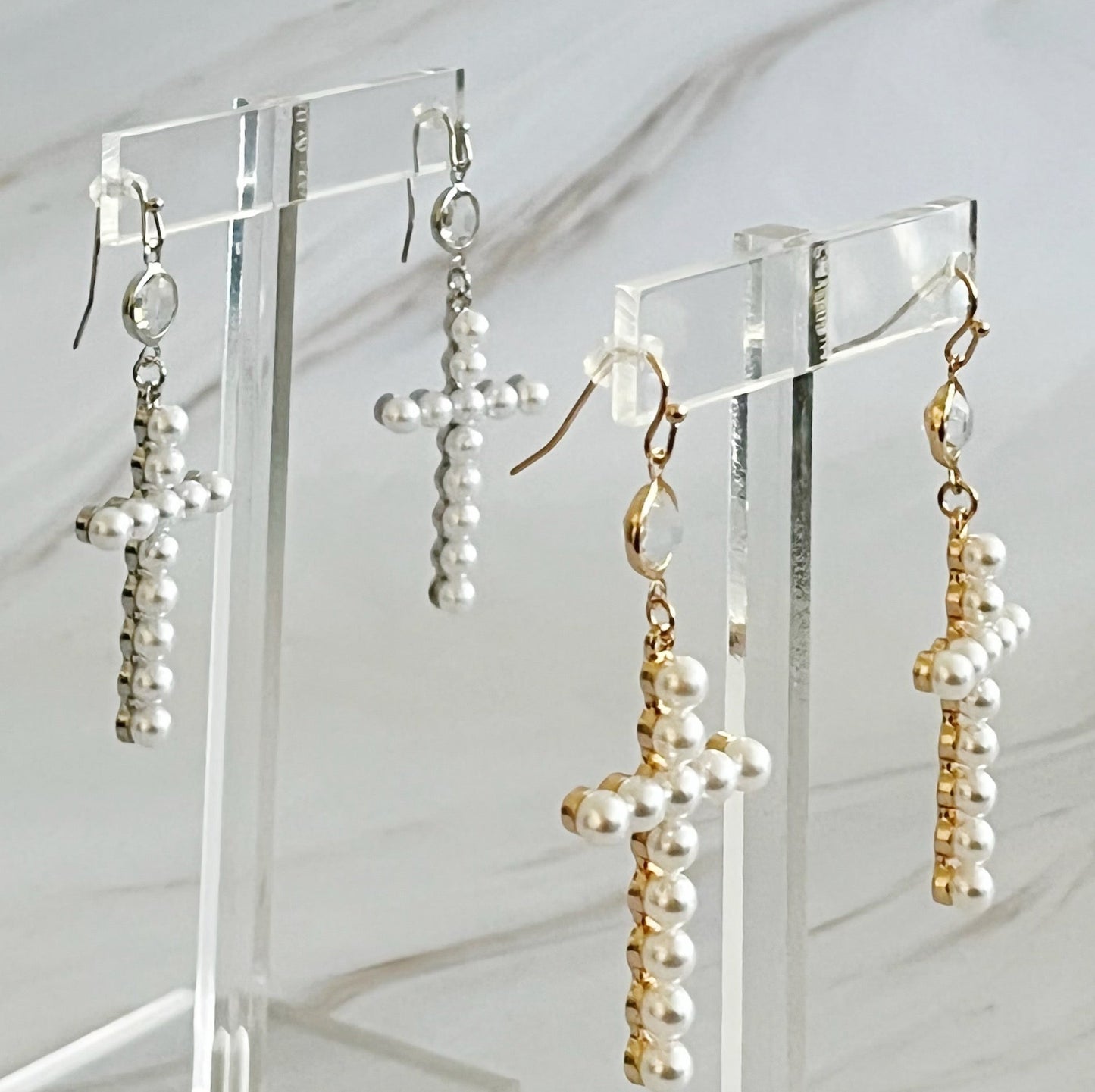 Pearl Cross Dangle Earrings