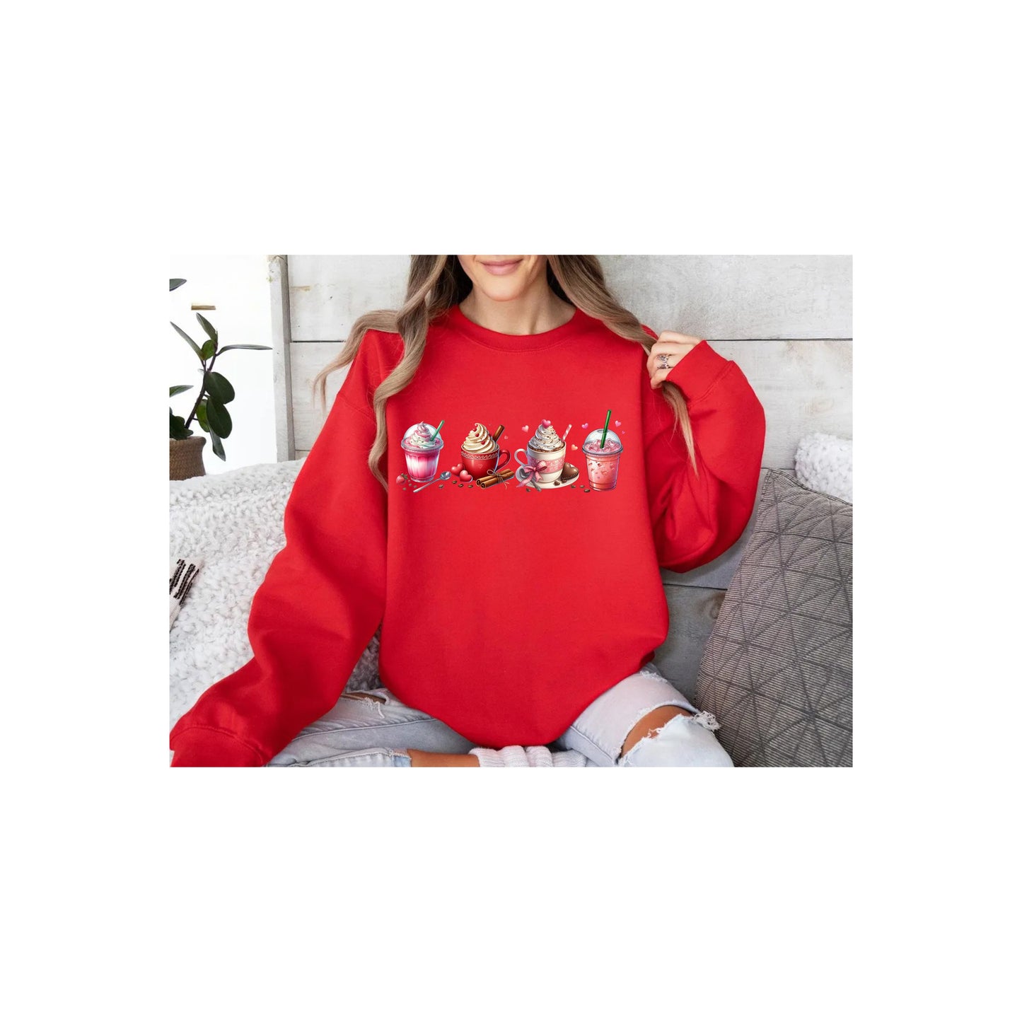 Caffeinated Love Valentines Day Crewneck Pullover Sweatshirt