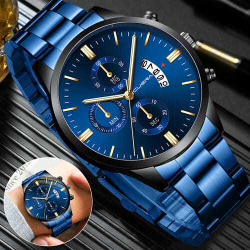 Classic Stainless Steel Quartz Men's Waterproof Relojes De Hombre Wristwatch