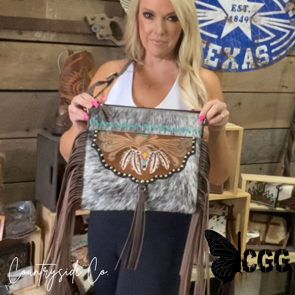 Sierra Cowhide Fringe Concealed Carry  Purse