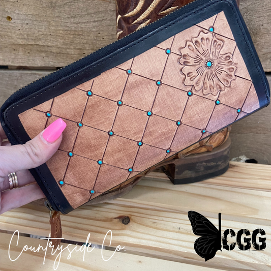 Turquoise Pearl Tooled Leather Wallet by Countryside Co.