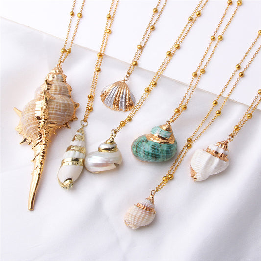 Boho Conch Shell Necklace Sea Beach Shell Chain Pendant Necklace