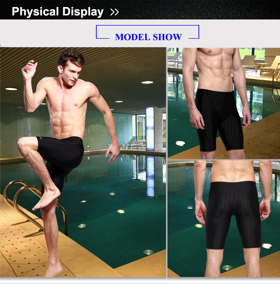 Men Shark Skin Water Repellent Professional Competitive Swimming Trunks