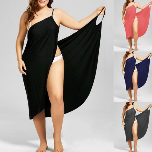 Women Solid Color Beach Wrap Dress Bikini Cover Up