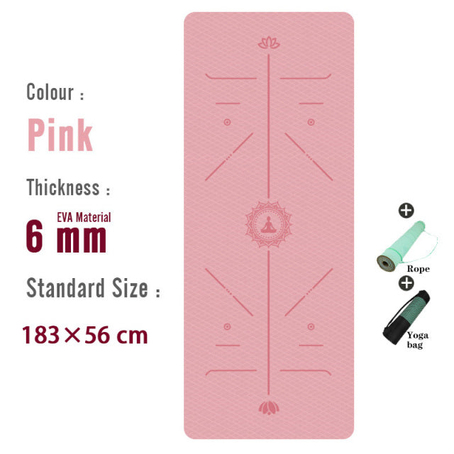 TPE Yoga Mat 6mm For Beginner Non-slip Mat Exercise Pad With Position Line For Home Fitness Gymnastics Pilates