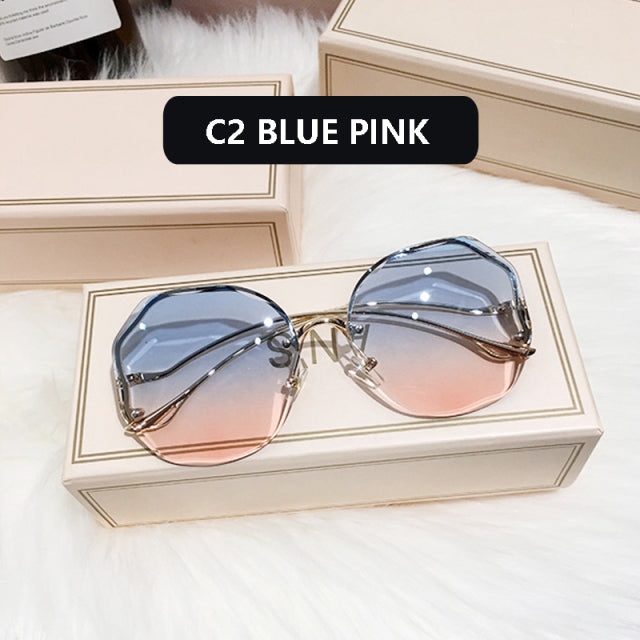 2022  Fashion Tea Gradient Sunglasses Women Ocean Water Cut Trimmed UV400