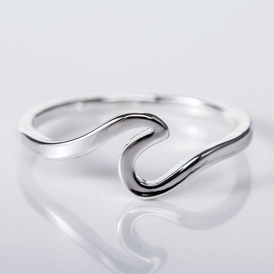 Simple Sea Wave Couple Rings Ocean Surf Alloy Ring Silver