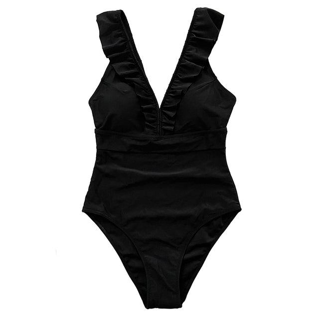 2022 Women Striped Ruffled Swimwear Women Vintage Beach Print Monokini